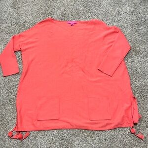 Lilly Pulitzer coral dolman sweater with side tassels. Size small.